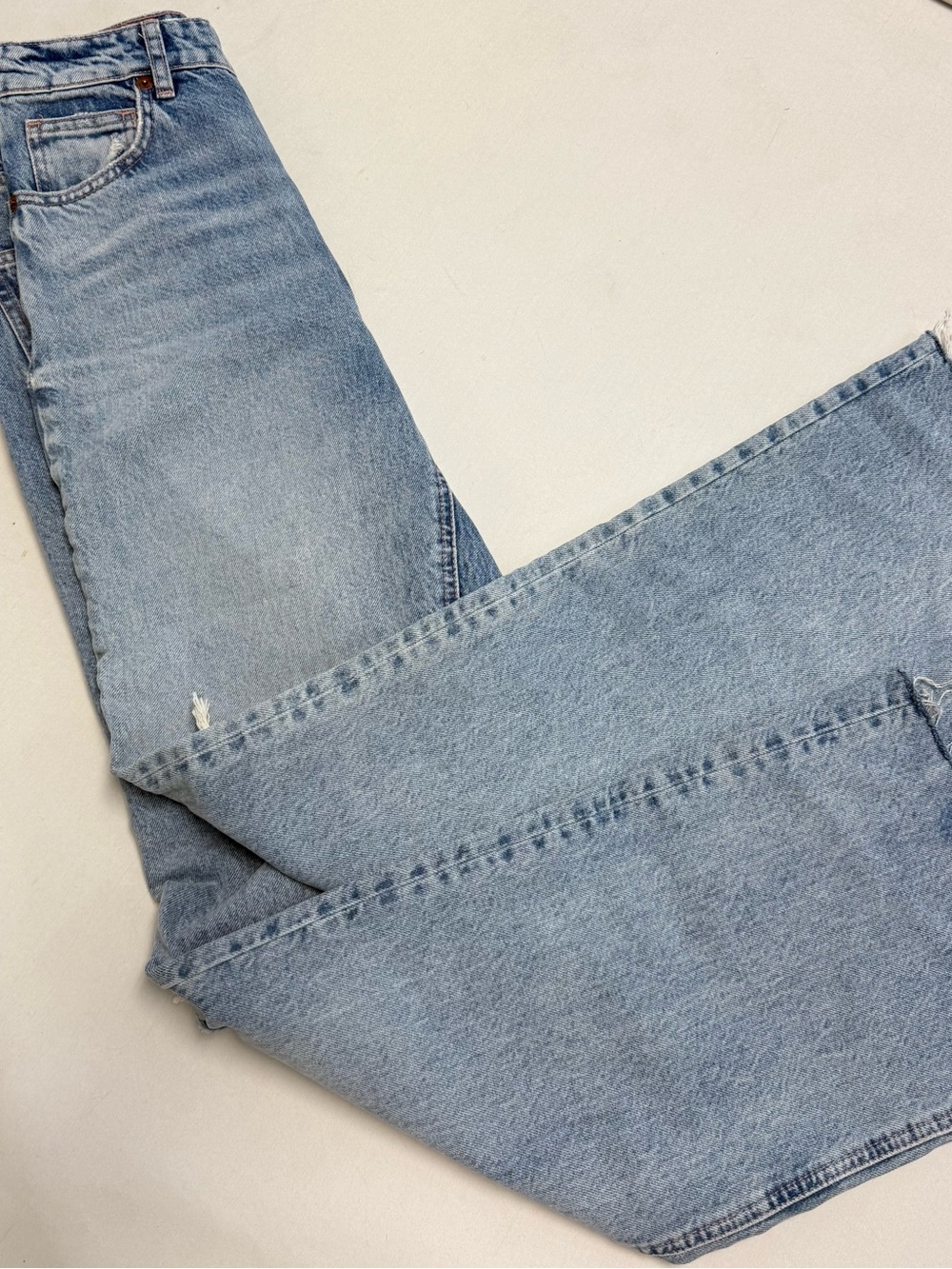 ZARA Light Blue Distressed Wide-Leg Jeans NWOT - Picture 10 of 10